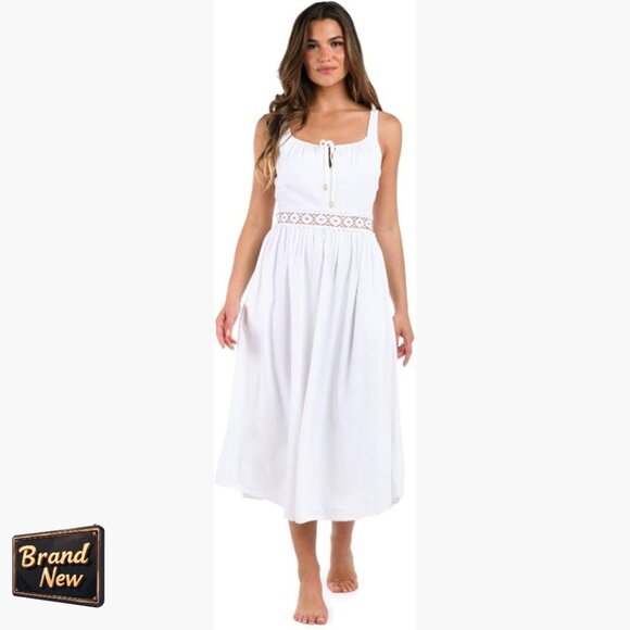 Midi Dress Swimsuit Cover Up with Pockets Adjustable Straps